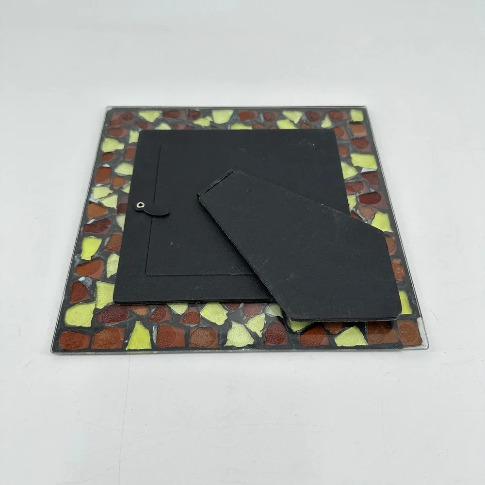 Mosaic Stained Glass Picture Frame 4x4 Square Amber Brown Green Earthy Boho Deco